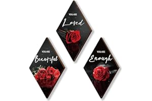 ONIZHITY 3 Pieces Red Bathroom Decor Rose Wooden Wall Decor Positive Quotes You Are Beautiful Red Wall decor Red and Black Wall Decor for Bedroom Room Kitchen Bathroom Wedding Decor(Red, 12 x 7 inch)