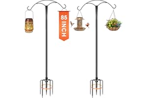 MULIVID 85 Inch Shepherds Hooks for Outdoor,Heavy Duty Shepherds Hooks for Outdoor with 5 Prong Base, Adjustable Stand Hanger for Garden Plant, Hummingbird Feeder, Lantern, Hanging Wedding Decor (2 Pack)