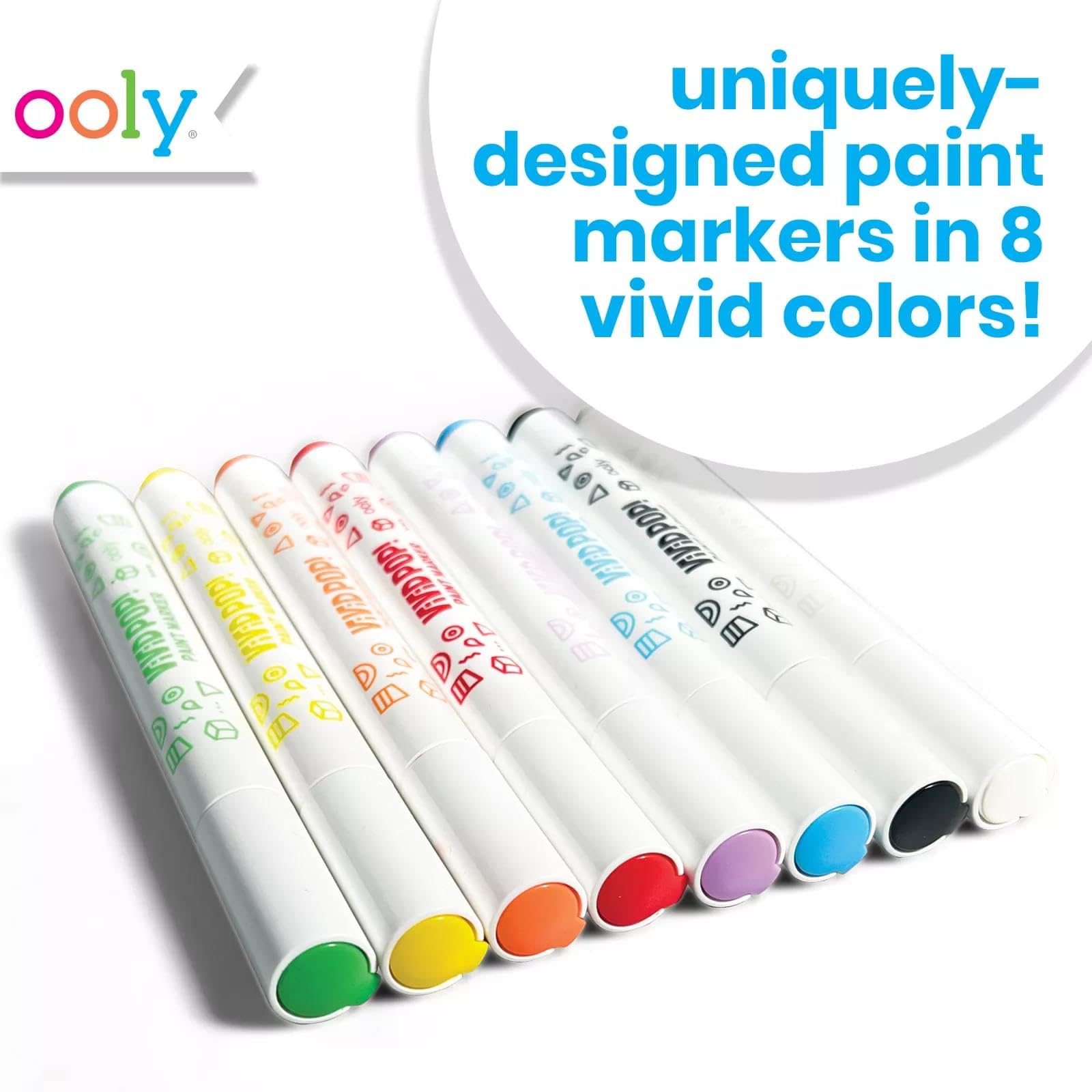 Ooly Vivid Pop Set of 8 Super Bright Water Based Paint Markers - Erases off Whiteboards, Windows, Mirrors- For Kids, Back to School Supplies, Art Projects, Paint Pen Marker for Kids