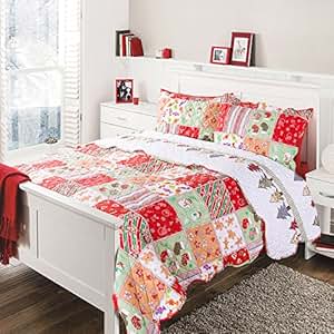 Amazon.com: Bedsure "Yule Tide" Printed Quilt Set