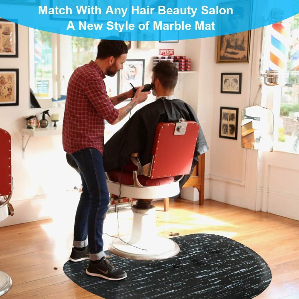 Ergohead Semi Circle Salon Mat 3′x 4′Barber Shop Chair Mat Anti-Fatigue Floor Mat for Hair Stylist, 1/2" Thick Warterproof Standing Comfort Floor Mat Beauty Mats Under Styling Chair, Marble Color: Furniture & Decor