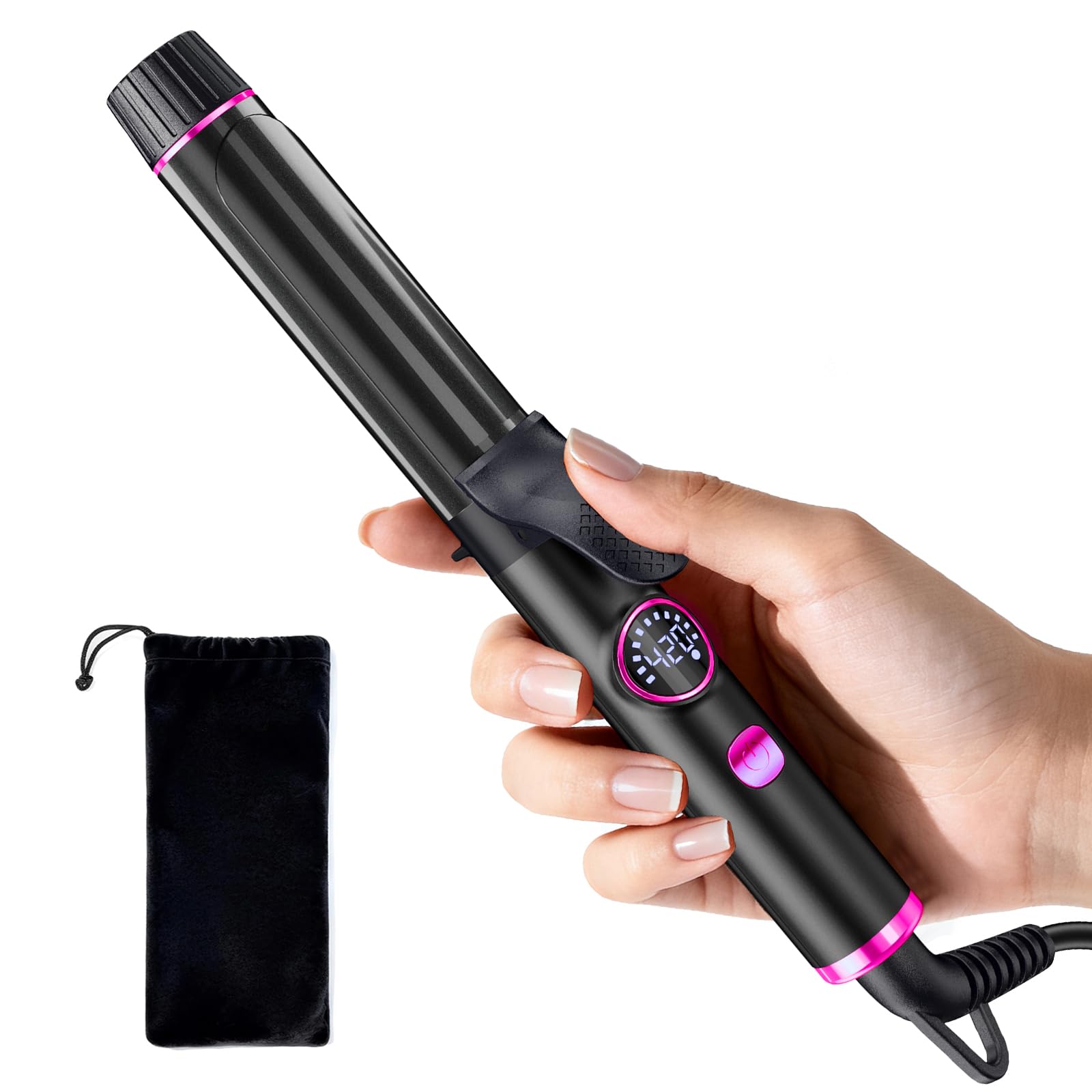 Photo 1 of ORYNNE Mini Travel Curling Iron for Short Hair, 1 Inch Small Curling Iron with Dual Voltage, 5 Heat Settings, Temp Memory & Lock, Auto-Off, Ceramic Travel Curling Wand Infused Argan Oil (Black&Pink)