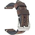 Dark Brown 24mm Genuine Leather Wristwatch Watch Band Oil Tan Vintage Strap for Men with Stainless Buckle