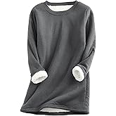 PEHMEA Women's Warm Sherpa Lined Fleece Pullover Winter Crewneck Sweatshirt Loungewear Tunic Tops