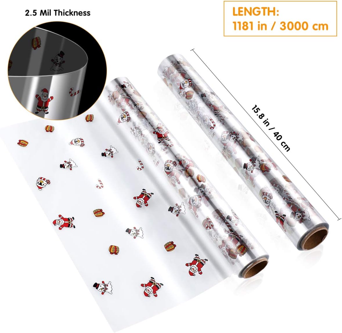 TOYANDONA Clear Cellophane Wrap Roll,Santa Claus Paper Wrapper 2.5 Mil Thick Crystal Wrapping Paper for Christmas Gifts Baskets Flowers Food Arts & Crafts (3000x40cm) - Image 3