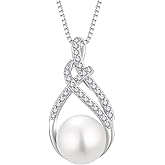 Blaniy Pearl Necklaces for Women 925 Sterling Silver Infinity Pendant Necklace 10MM White Pearl Jewelry Gifts for Her