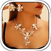 JAKAWIN Indian Jewelry Set Gold Flower Necklace and Earring Set for Women