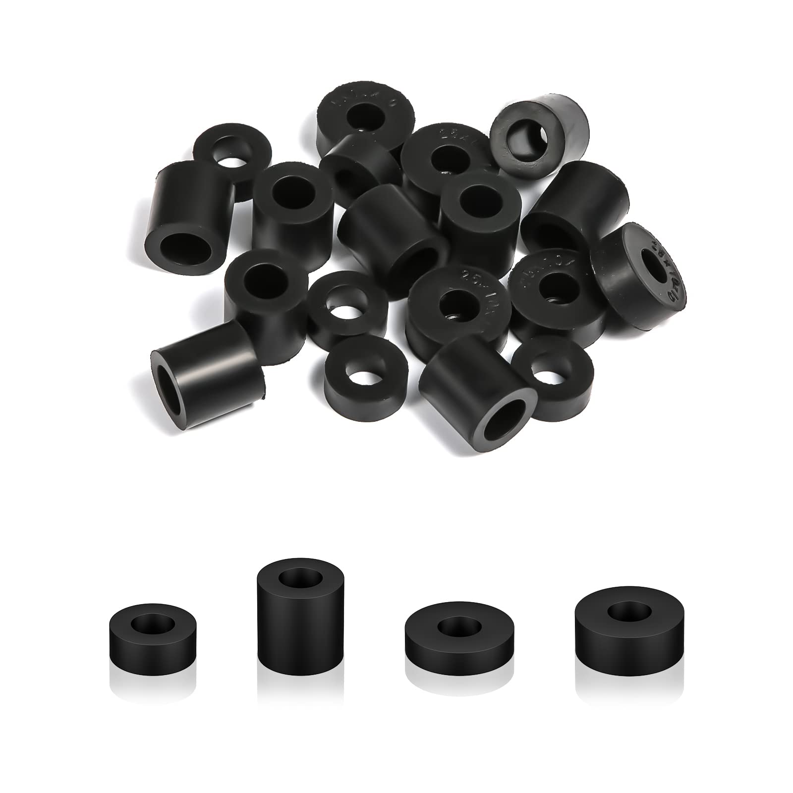 AIEX 20pcs Round Neoprene Spacer, Multi Purpose Rubber Grommets Black Rubber Washers Anti Vibration Spacer for Home Car Accessories (4 Sizes)