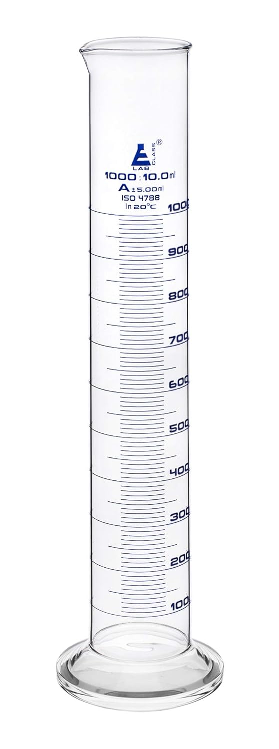 Graduated Cylinder 1000ml Class A Tolerance 5 00ml Round Base Blue Graduations Borosilicate 3 3 Glass Eisco Labs Amazon Com Industrial Scientific