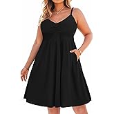 Pinup Fashion Women Plus Size Sundresses Casual Summer Short Spaghetti Strap Sleeveless A Line Beach Dresses with Pockets
