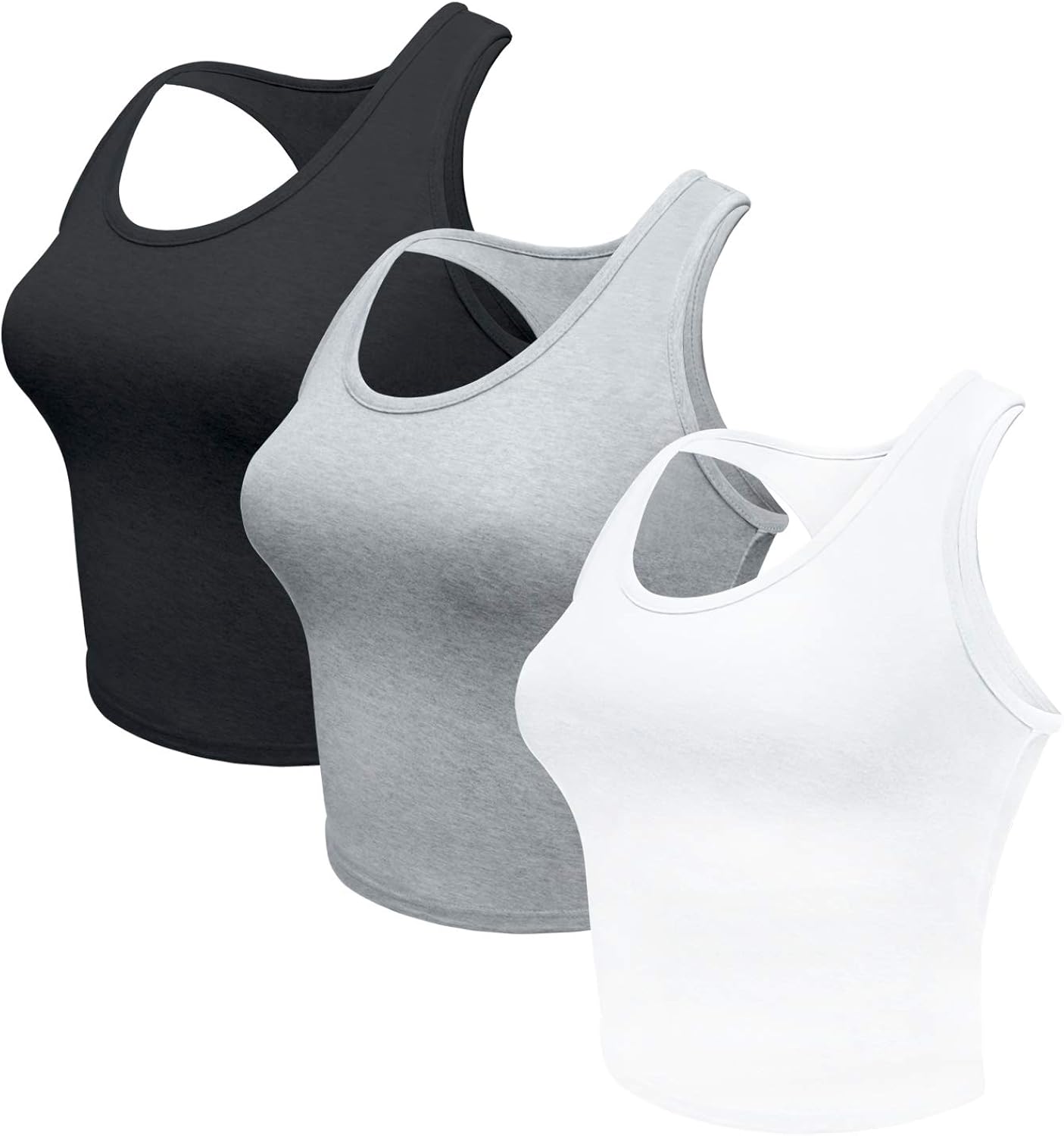 Tenpluszero 3 Pieces Cotton Basic Crop Tank Tops Sleeveless Racerback Sports Tank Tops for Women Girls Daily Wearing: Clothing