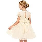 GRACE KARIN Flower Girl Dress with Big Bow,Kids Lace Tulle Princess Gown,Wedding Formal Birthday Party Pageant 5-10Y