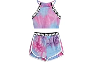 Milumia Girl's 2PCS Outfit Letter Tape Halter Cami Crop Top and Dolphin Shorts Set