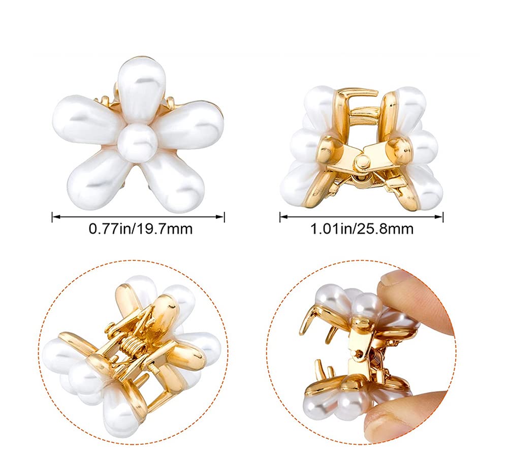 10 Pcs Small Mini Pearl Claw Clips with Flower Design, Sweet Artificial Bangs Clips Decorative Hair Accessories for Women Girls - Image 3