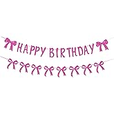 Chictry Bow Happy Birthday Banner Hot Pink Coquette Party Decor Women Girls Bow Birthday Party Decorations