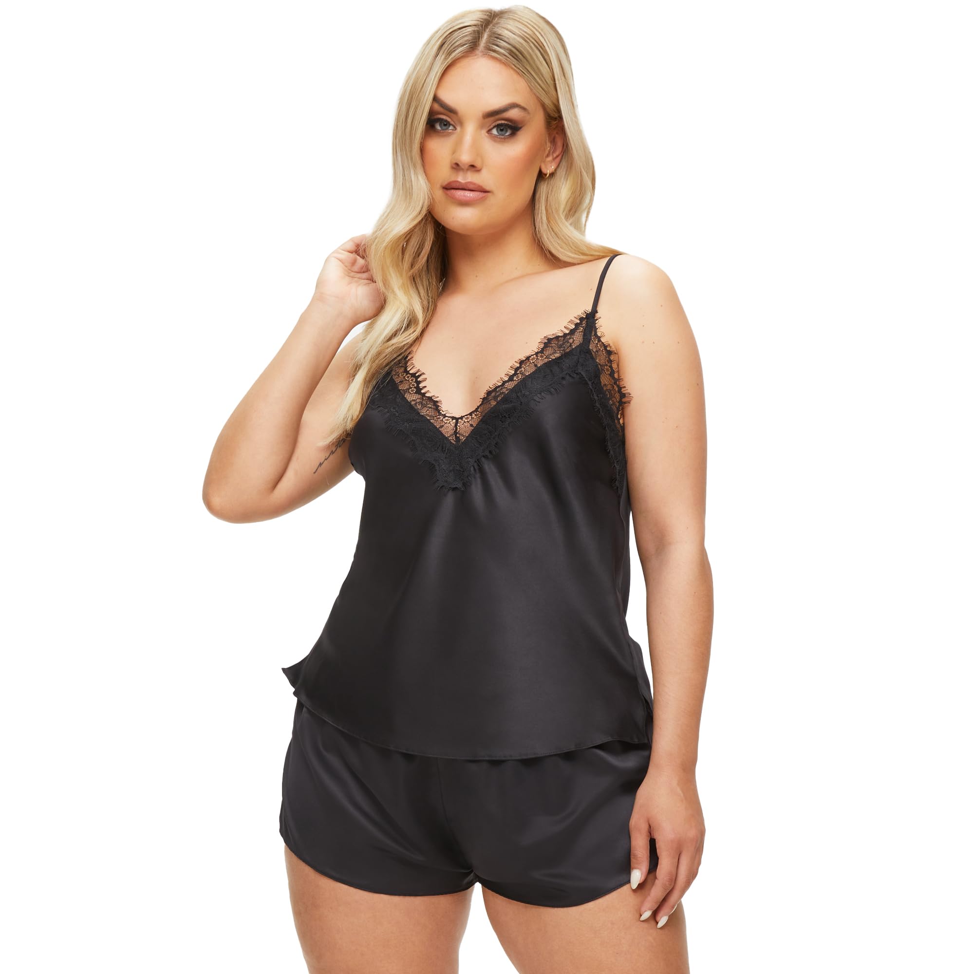 Ann Summers Cerise Satin Cami Set (2-Piece) - Ladies Lingerie With Adjustable Straps & Plunge Neckline, Women's Pyjamas, Nightwear