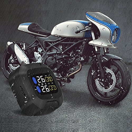 B-Qtech Tire Pressure Monitoring System Wireless Motorcycle Motorbike TPMS Universial Tires Alarm System Waterproof LCD Display with 2 External Sensors for Two-Wheeled