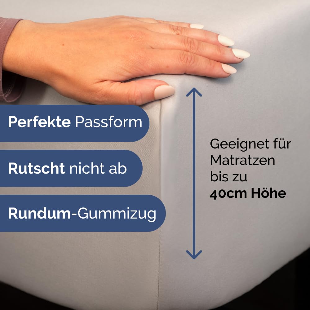 Spannbettlaken 140x200cm - Extra Tiefes Spannbetttuch für Matratzen bis 40 cm (16") Höhe - Weiche Gebürstete Polyester Mikrofaser - Knitterfrei, Schrumpf- & Farbbeständig - Oeko-TEX - Hellgrau 3