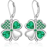 St Patricks Day Shamrock Earrings for Women Sterling Silver Four Leaf Clover Earrings Green Heart Cubic Zirconia Valentine Mothers Day Irish Shamrock Gifts
