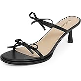 Modatope Two Strap Bow Tie Kitten Heel Sandals for Women Rounded Open Toe Heeled Sandals Women