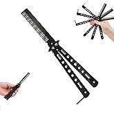 Butterfly Comb, Stainless Steel Black Comb for Hair,Folding Training Practice Combs Hair Styling Tools,Metal Hair Cutting Com