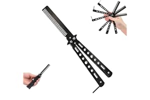 Butterfly Comb, Stainless Steel Black Comb for Hair,Folding Training Practice Combs Hair Styling Tools,Metal Hair Cutting Com