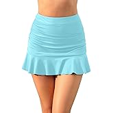 Tempt Me Women High Waisted Swim Skirts - Ruched Ruffle Bathing Suit Skirt with Short Tummy Control Swimsuit Bottoms 2025 Light Blue L