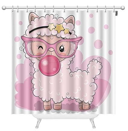 Amazon Com Mugod Llama Shower Curtains Cute Cartoon Pink Alpaca