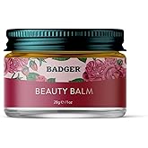 Badger Rose Beauty Balm, 100% Organic Nourishing Treatment For Face, Neck & Hands w/Pure Rose Essential Oil, Intensive Long Lasting Face Moisturizer for Women & Men, 1 oz Glass Jar