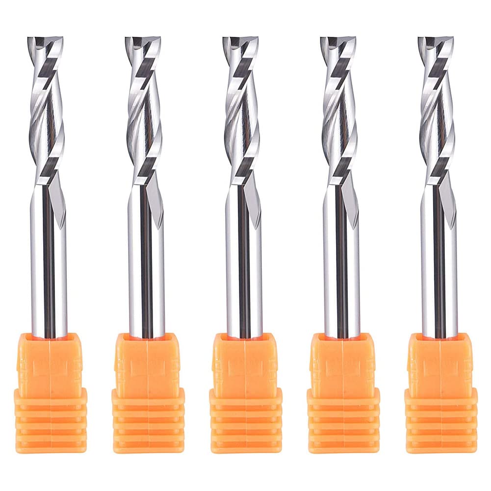 SpeTool 5 Pcs Spiral Upcut Router Bits, 1/4 Inch Shank, 1/4 Inch Cutting Diameter, 1 Inch Cutting Length, Solid Carbide CNC End Mill for Woodworking