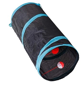 Nema Foldable Play Tunnel Tube Indoor/Outdoor Training for Pets - Black and Blue -2 Holes