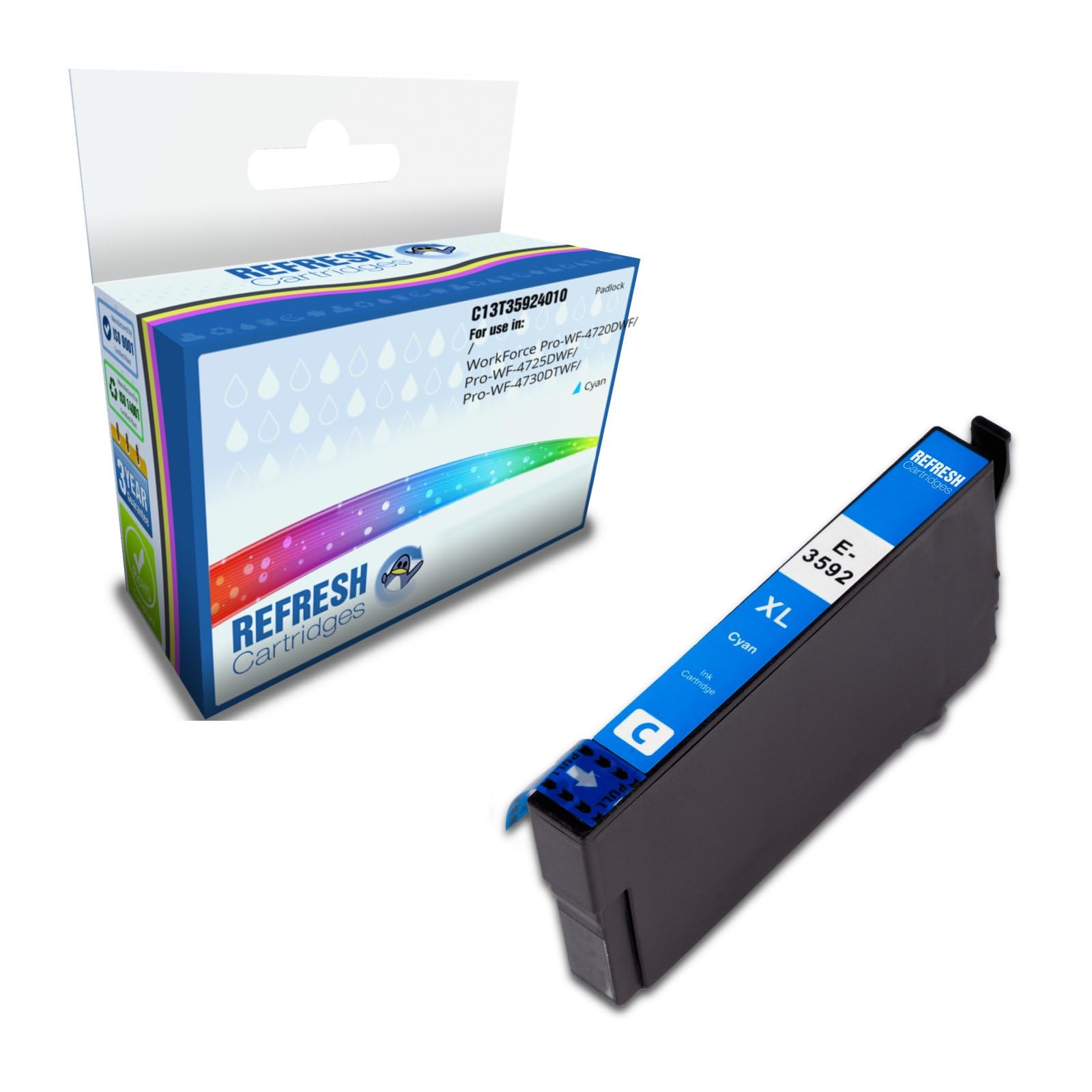 Remanufactured 35XL (C13T35924010) High Capacity Cyan Ink Cartridge Replacement for Epson Printers