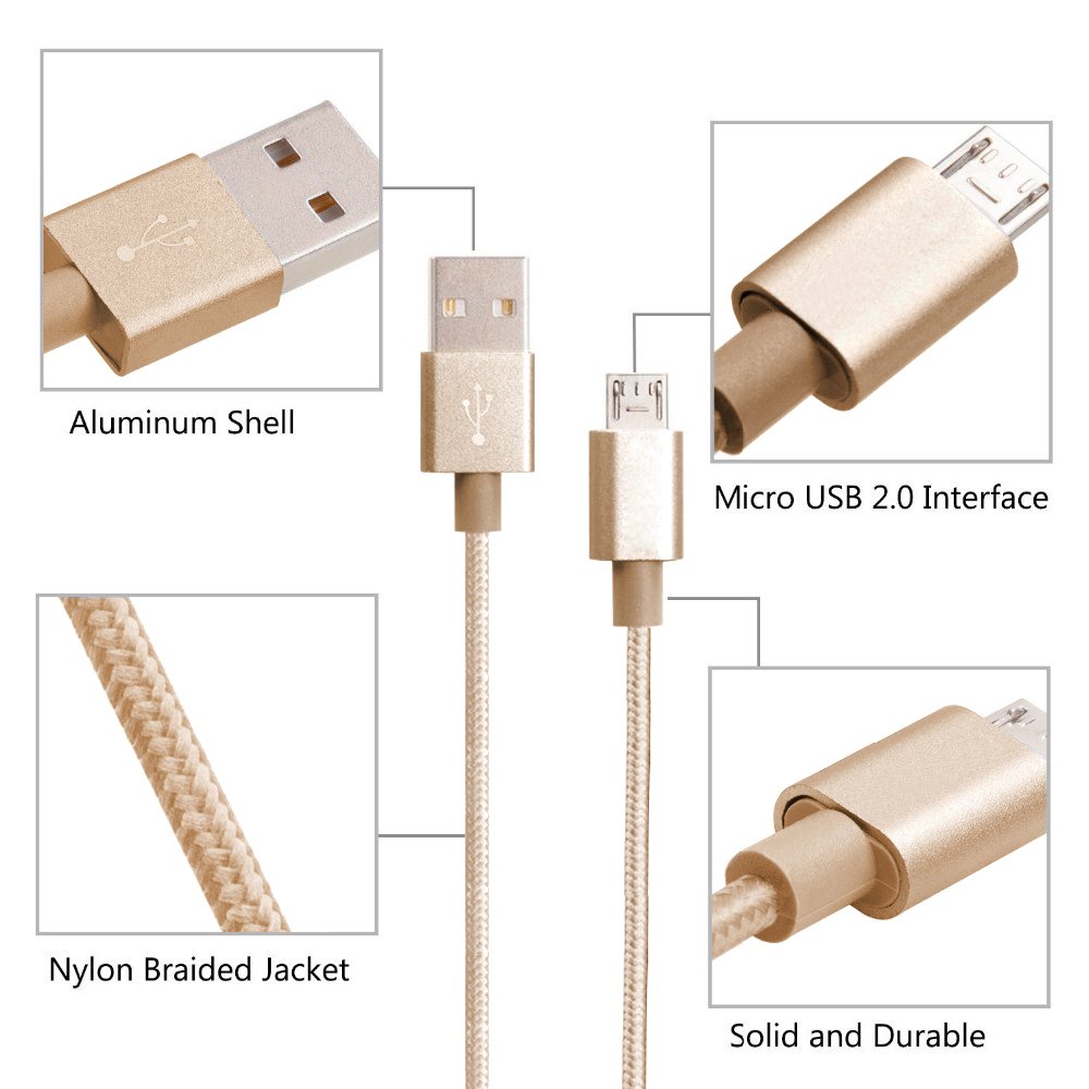 Pasway Micro USB Kabel 3Pack (1m 2m 3m) Nylon Space USB Ladekabel Universal für Samsung, HTC, Motorola, Nokia und mehr Android Smartphone & Tablets (Gold)