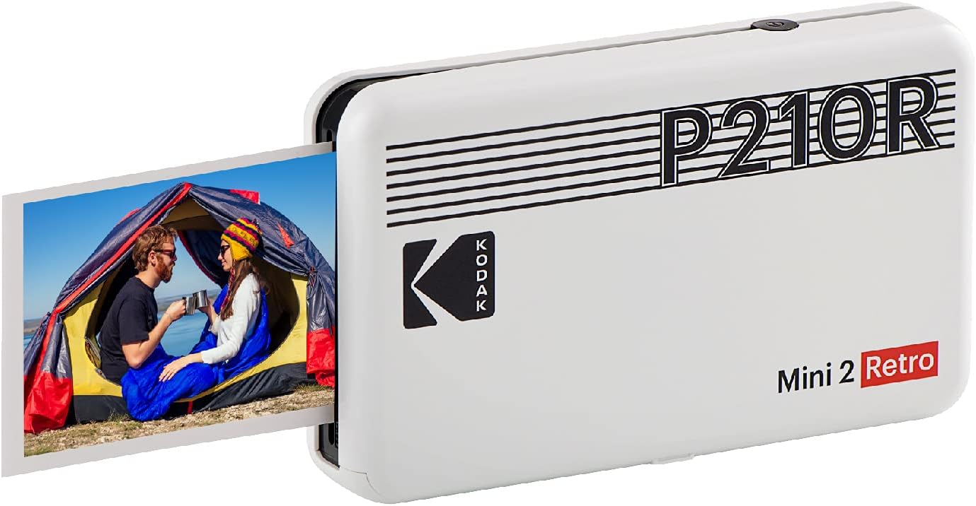 Kodak Mini 2 Retro Mobiler Fotodrucker für Smartphone (iOS, Android y Bluetooth) - Blanco - 8 Hojas (54 x 86 mm, Tecnología 4Pass y Laminado)