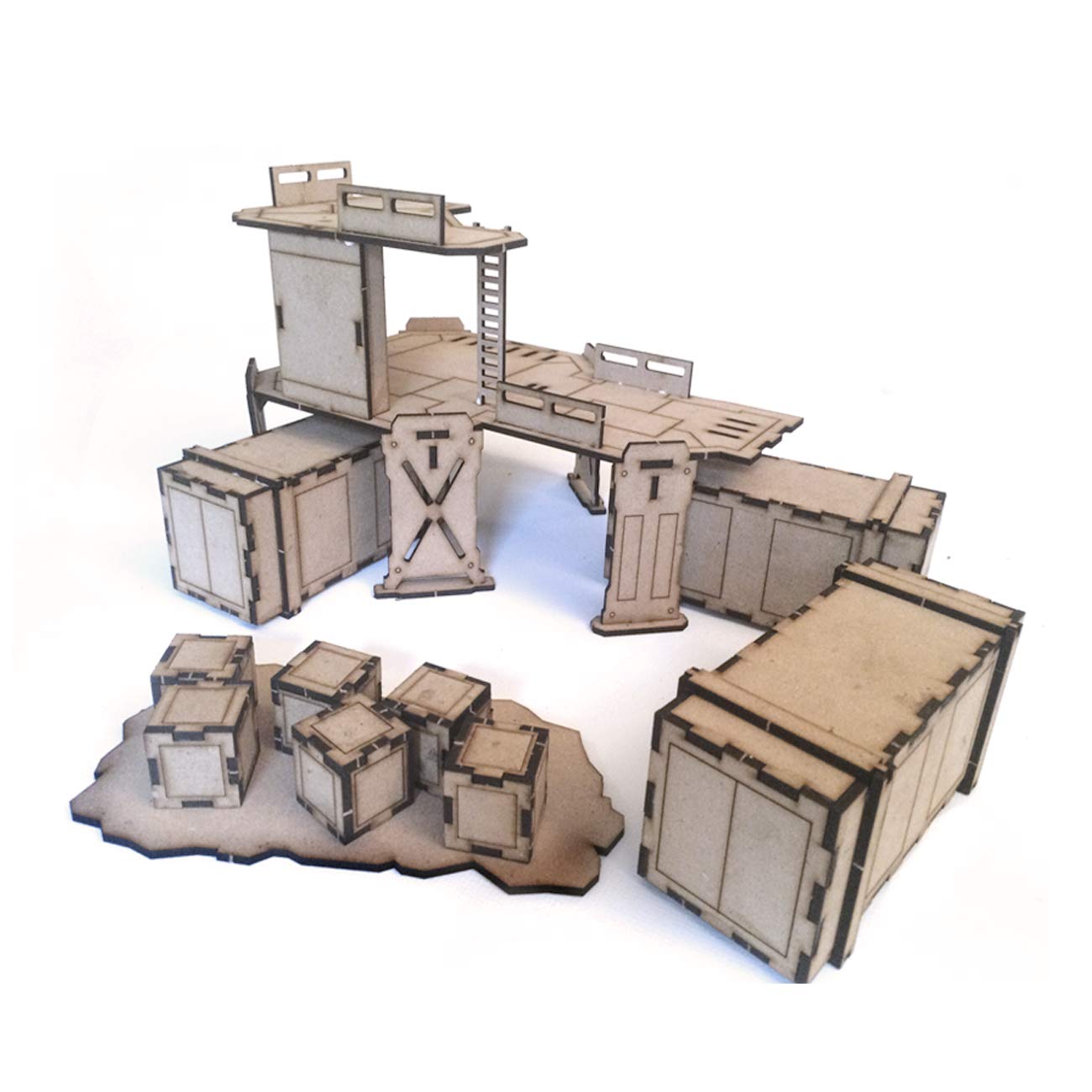 PWORK WARGAMES Industrial 04 - industrial setting scenery set for miniatures in scale 28mm / 35mm - tabletop miniatures wargame 3D scenery terrain - MDF 3mm
