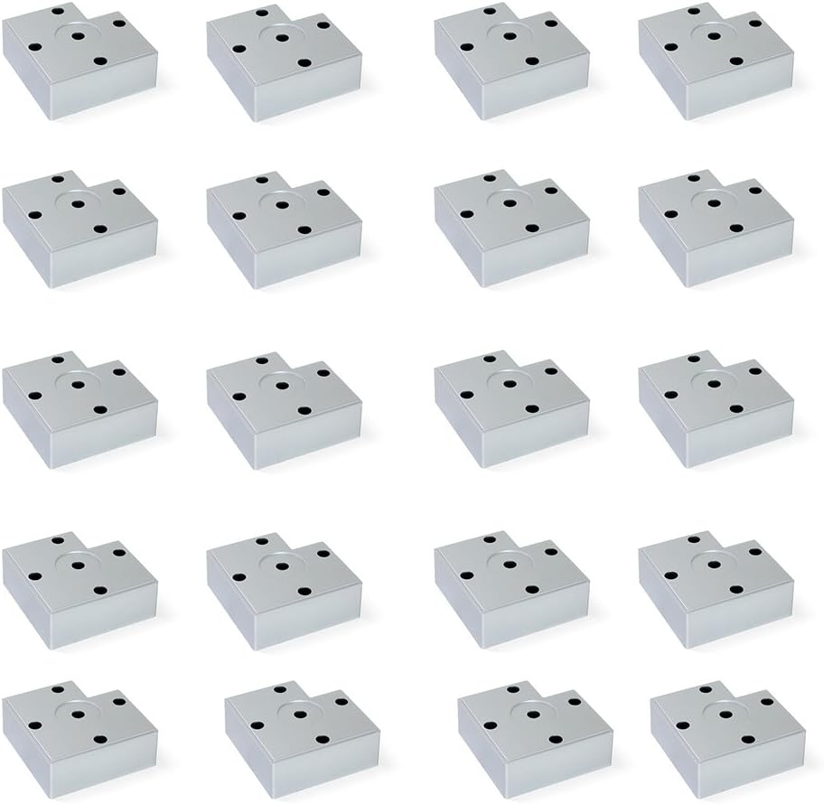 Emuca - feet, Furniture Silver Plastic, Set of 4 Legs 15mm-high, Metallic Grey, H15x80 mm, H 30 mm