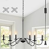 Plug in Chandelier Lighting with Long Cord, 6-Light Black Farmhouse Chandeliers for Dining Room Light Fixture, Hanging Lights