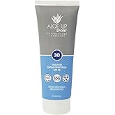 Aloe Up Sport Sunscreen Lotion SPF 30 - Broad Spectrum UVA/UVB Sunscreen Protector for Face and Body - With Hydrating Aloe Vera Gel - Non-Greasy No White Cast Reef Safe Fragrance-Free - 6 Oz.