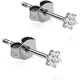 XUU Titanium Stud Earrings for Women, Minimalist Cubic Zirconia stud, Dainty Halo Earrings, Hypoallergenic Piercing Jewelry, Gold & Silver (Pair)