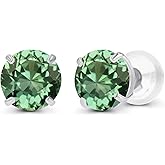 Solid 925 Sterling Silver Gold Plated 6mm Round Genuine Birthstone Gemstone Hypoallergenic Stud Earrings For Women