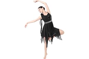 ODASDO Lyrical Dance Costumes for Women Modern Contemporary Dancewear Sequin Chiffon Handkerchief Dress