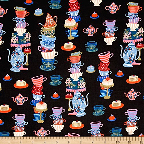 Cotton + Steel 0476814 Rifle Paper Co. Wonderland Mad Tea Party Black Fabric by the Yard