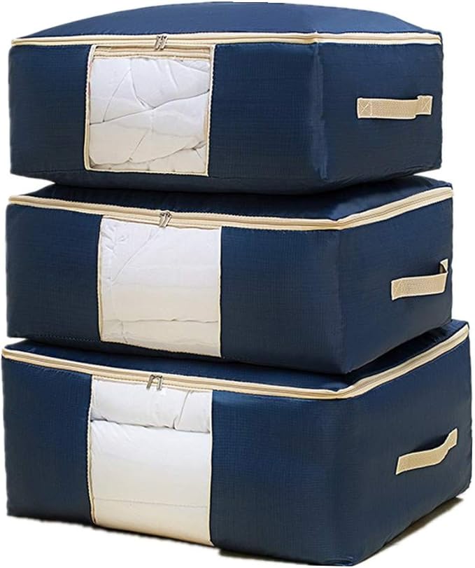 Bolsa de Almacenamiento Plegable,Debajo de la Cama Bolsa de Almacenamiento de Tela Oxford con Cremallera y Ventana para Guardar la Ropa Edredones Ropa de Cama Almohadas Cortinas 3 Piezas