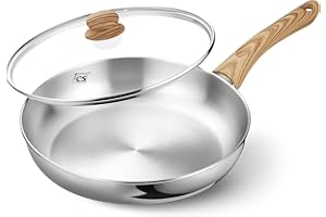 KOCH SYSTEME CS Stainless Steel Pan 10 Inch, Stainless Steel Frying Pan with Lid, 26cm Skillet with Heat-Resistant Bakelite H