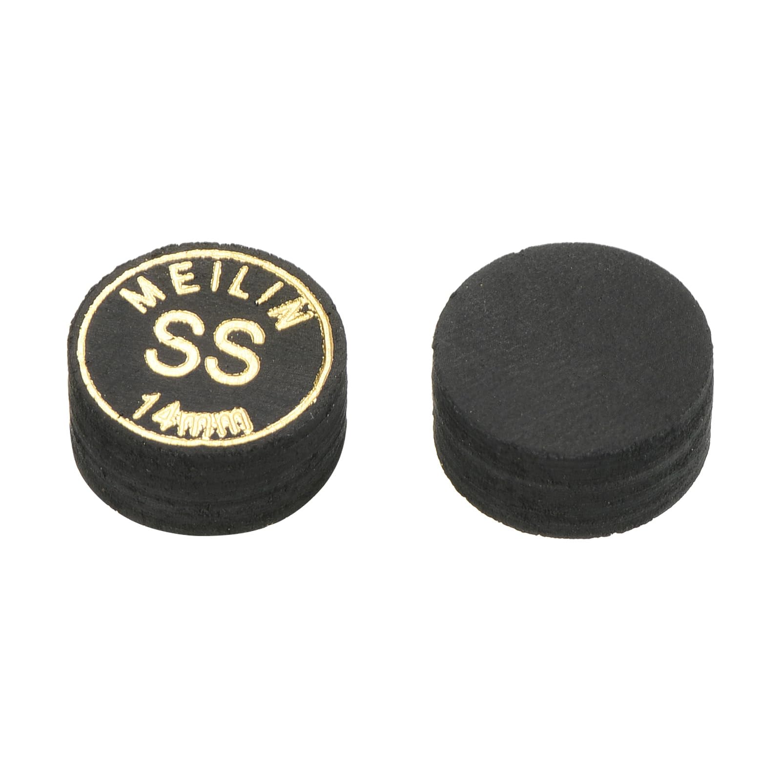 M METERXITY 2 Pack Pool Cue Tips - Laminated Billiard Cue Tips, Super Soft Multiple Layer Faux Leather, Apply to Pool Cues/Snooker (14mm Dia, Black)