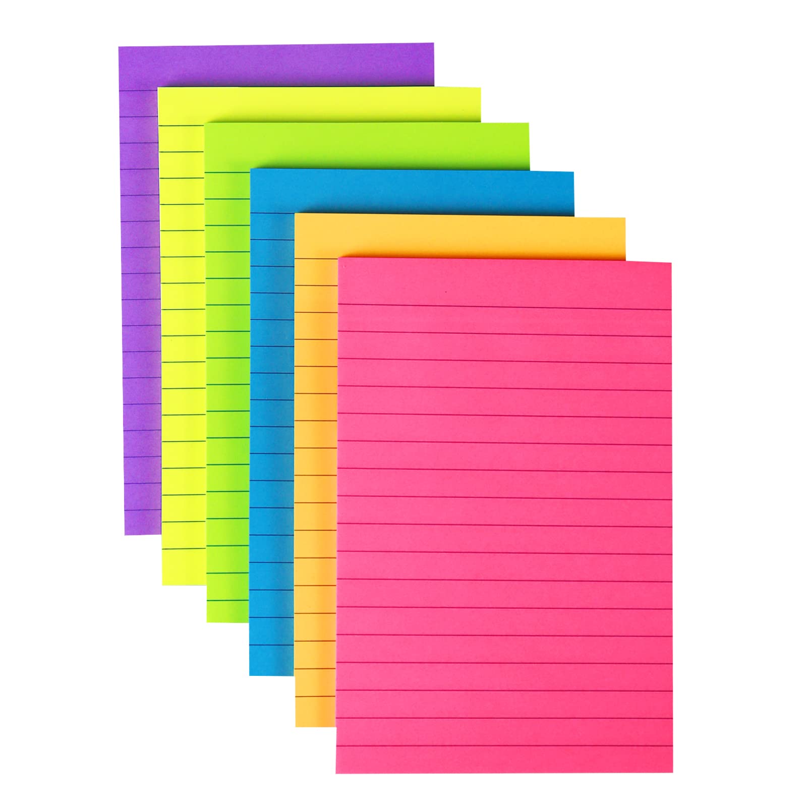 4 in x 6 in Lined Sticky Notes for Post,6 Bright Colors Self-Stick Notes, 45 Sheets Per Pad, 6 Pads, 270 Sheets Total