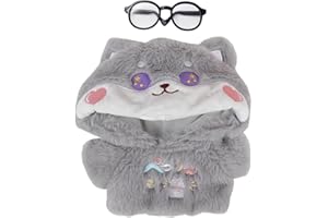niannyyhouse 20cm Plush Doll Clothes Cartoon Hoodie Glasses Warm Sweatshirt 8in Doll Dress Up (Gray)