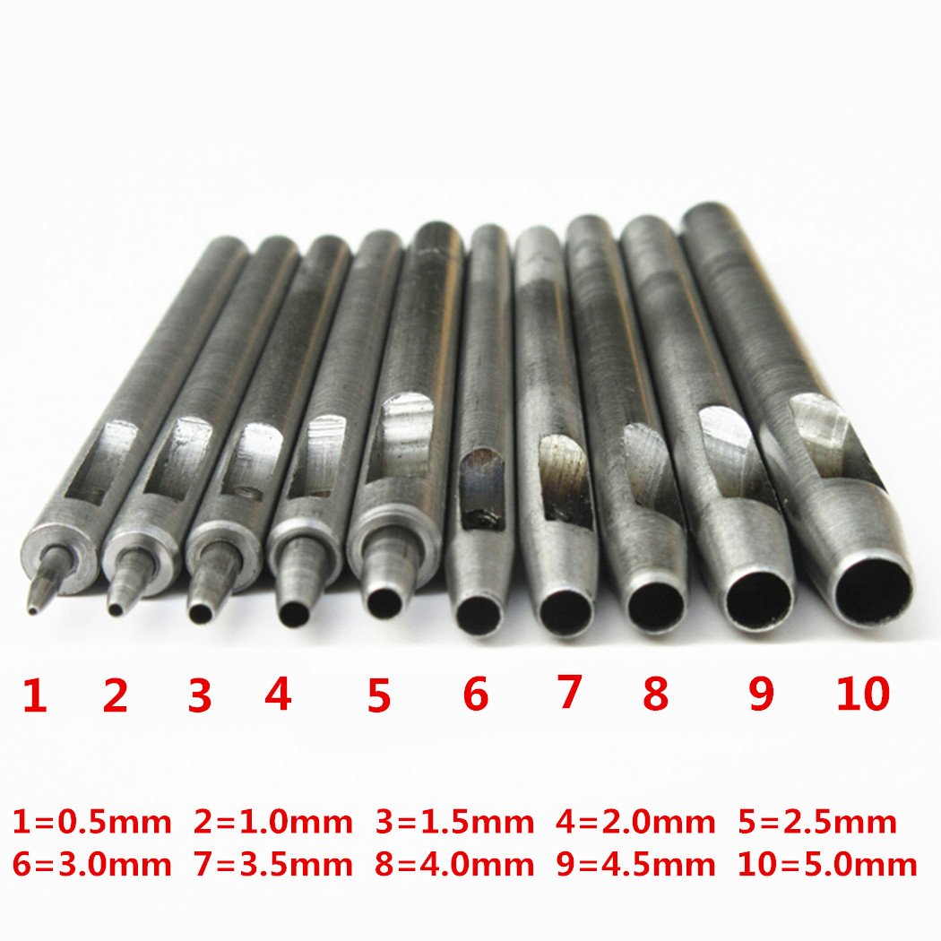 Steel Leather Punch Tool Kit, 10 Sizes (0.5-5.0mm) for Belt, Wallet, Bag, Crafting | Heavy-Duty Hole Puncher Set, Professional Leatherworking Tools for DIY & Repair
