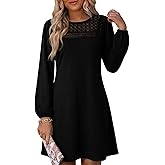 Dokotoo Spring Dresses for Women 2026 Crochet Lace Neck Long Sleeve A Line Shift Dress Flowy Swing Mini Dress