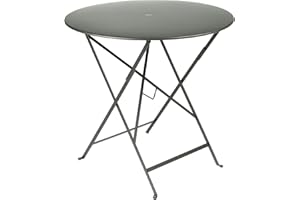 Fermob - Bistro 30" Round Table - Folding Table with Steel Top & Umbrella Hole - Outdoor Dinner & Drinks - Perfect for Patio & Garden - Rosemary